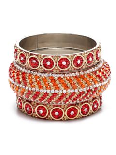 Set of 3 Red, Orange, Topaz, & Clear Crystal Bangle Bracelets by Chamak by Priya Kakkar