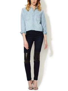 Mid Rise Pieced Leather Skinny Jean by J Brand