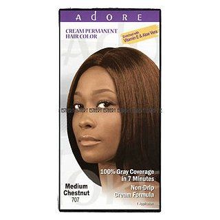 Adore Cream Permanent Hair Color 707 Medium Chestnut enriched with Vitamin E & Aloe Vera 1 application  Chemical Hair Dyes  Beauty