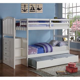 Donco Kids Arch Mission Twin Stairway Bunk Bed With Twin Trundle Bed White Size Twin
