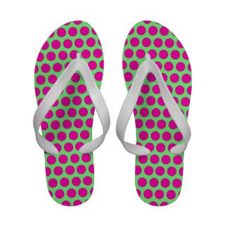 Girly Pink Green Modern Neon Polka Dots Pattern. Sandals