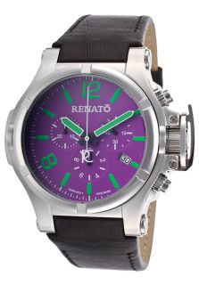 Renato T2S53 PG T2SA 5040D  Watches,Mens T Rex Gen II Aviator Chrono Black Genuine Leather Purple Dial, Limited Edition Renato Quartz Watches