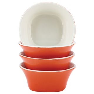 Rachael Ray Dinnerware Round   Square 4 piece Orange Stoneware Fruit Bowl Set