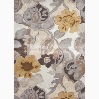 Handmade Floral Pattern Ivory/ Yellow Wool/ Art Silk Rug (8 X 10)