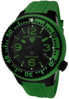 Swiss Legend 21848P BB 01 GRN  Watches,Mens Neptune Black Dial Black IP SS and Green Silicone Case Green Silicone, Casual Swiss Legend Quartz Watches