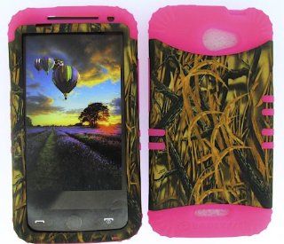 For Htc One X S720e Camo Shedder Grass Heavy Duty Case + Hot Pink Rubber Skin Accessories Cell Phones & Accessories