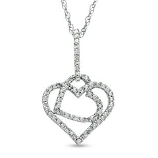 CT. T.W. Diamond Double Heart Pendant in 10K White Gold   View All