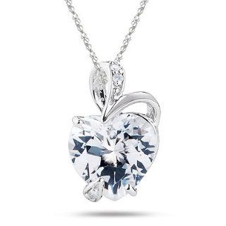 0.03 Cts Diamond & 3.00 Cts White Topaz Heart Pendant in 14K White Gold Necklaces Jewelry