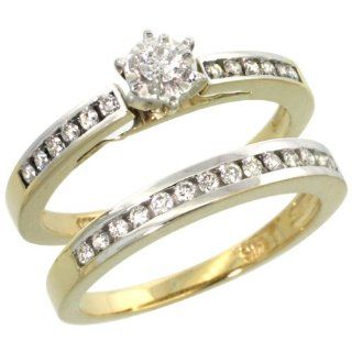 14k Gold 2 Piece Wedding Ring Set, w/ 0.35 Carat Brilliant Cut Diamonds, 1/4" (6mm) wide Jewelry