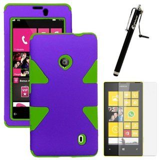 MINITURTLE, Dual Layer Tough Skin Dynamic Hybrid Hard Phone Case Cover, Clear Screen Protector Film, and Stylus Pen for Windows Smart Phone 8 Nokia Lumia 521 /T Mobile /MetroPCS (Purple / Green) Cell Phones & Accessories