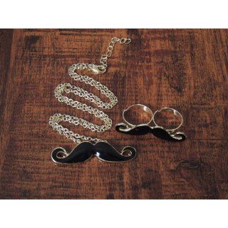 Retro Moustache Jewellery Set Pendant Necklace Double Finger Ring Earring Studs Jewelry Sets Jewelry