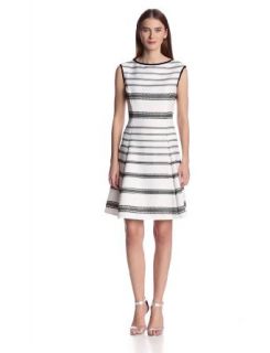 Julian Taylor Women's Sleeveless Stripe Fit and Flare Dress, Black/White, 14