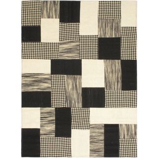 Hand Woven Mosaico Black/ Cream Wool Rug (47 X 67)