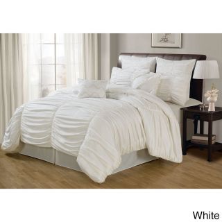 LacoZee Lacozee Classical Ruched 8 piece Comforter Set White Size Olympic Queen