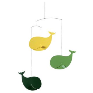 Flensted Mobiles Happy Whales Mobile f081Black Color Green / Yellow
