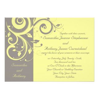 Yellow and Gray Reverse Swirl Wedding Invitations
