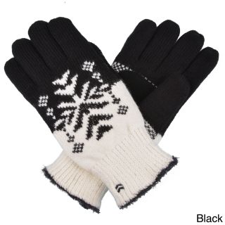Isontoner Womens Knit Snowflake Pattern Gloves With Suede Palm Grippers