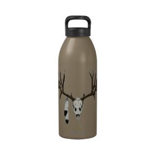 Mule deer skull eagle feather water bottles