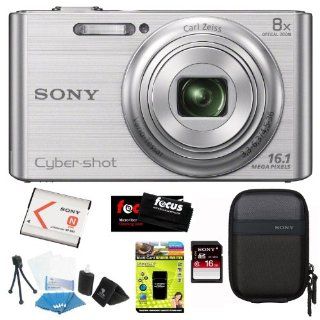 Sony DSCW830 DSCW830 W830 20.1 Digital Camera with 2.7 Inch LCD (Silver) + Sony Flip Style Case Black + Sony 32GB SDHC/SDXC Memory Card + Focus 5 Piece Deluxe Cleaning and Care Kit + Accessory Kit  Camera & Photo