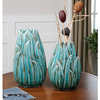 Darniel Teal Blue Ceramic Vases (set Of 2)