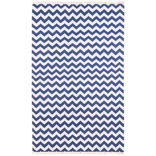 Hand Woven Flat Weave Blue Electro Wool Rug (10 X 14)