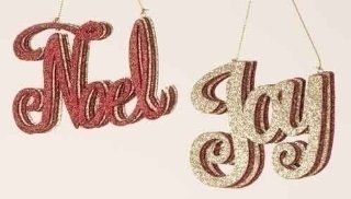 Club Pack of 12 Rejoice Red & Gold Glitter Noel & Joy Christmas Ornaments 4.25"   Decorative Hanging Ornaments
