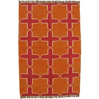 Hand woven Orange Jute/wool Flat Weave Rug (8 X 11)