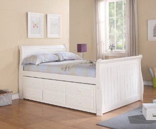 Full Sleigh Captains Trundle Bed  White Home & Kitchen