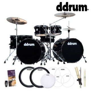 ddrum JMDD722 Journeyman Double Down 7pc Midnight Black Drum Kit with Shaker, Drum Sticks, Stick Depot and Drum Heads Musical Instruments