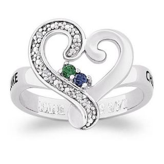 Couples Birthstone and Diamond Accent Heart Ring in Sterling Silver