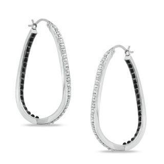 Enhanced Black and White Diamond Fascination™ Curved Inside Out Hoop
