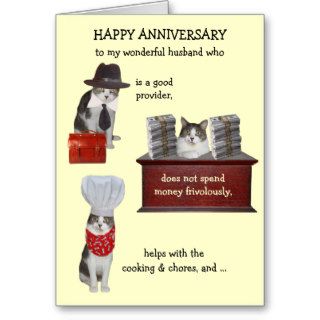 Customizable Funny Cat Husband Anniversary Greeting Cards