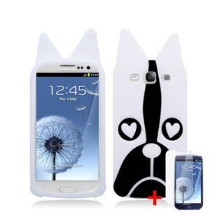 SAMSUNG GALAXY S3 I9300 3D WHITE BLACK BULLDOG RUBBER SKIN COVER SOFT GEL CASE + SCREEN PROTECTOR from [ACCESSORY ARENA] Cell Phones & Accessories