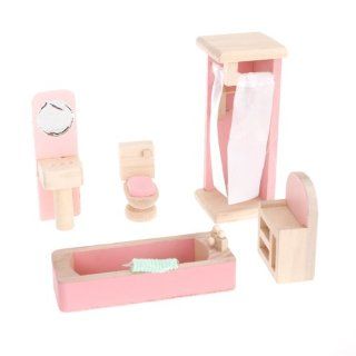 Dollhouse Furniture Wooden Toy Bathroom 5 Piece Set By Real Wood Toys  