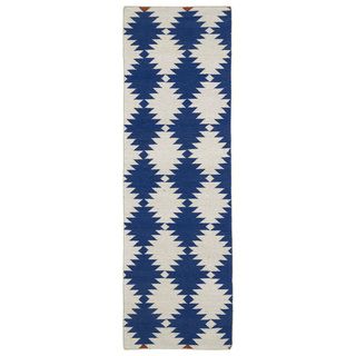 Flatweave Tribeca Blue Wordly Wool Rug (26 X 8)