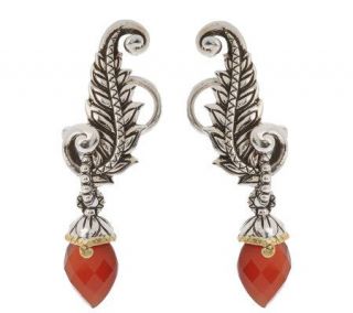 Barbara Bixby CarnelianFeathe Design Omega Back Earrings Sterling/18K —