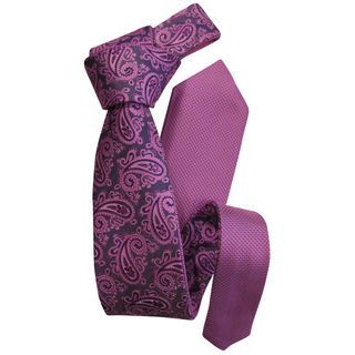 Dmitry Mens Pink Double sided Paisley/solid Patterned Italian Silk Tie