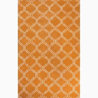 Handmade Orange/ Ivory Wool/ Art Silk Durable Rug (8 X 11)
