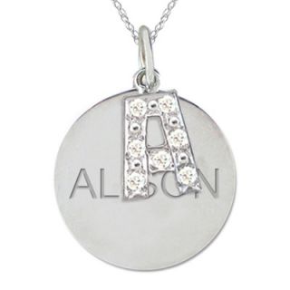 Diamond Accent Initial Charm with Engraved Disc Pendant in 10K White