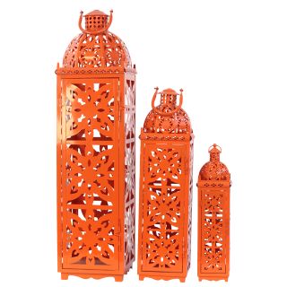 Orange Metal Lantern (set Of 3)