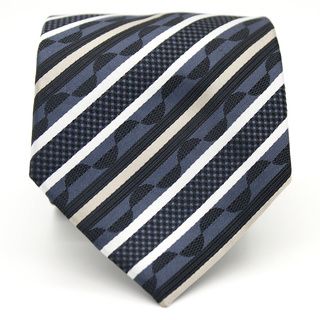 Ferrecci Grey/ Blue Striped Neck Tie And Handkerchief Set