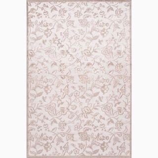 Hand made Ivory/ Taupe Art Silk/ Chenille Transitional Rug (9x12)