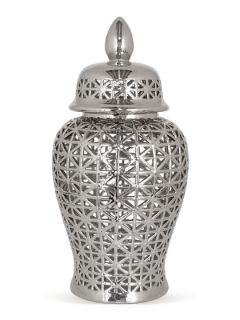 Covered Plated Ceramic Temple Jar by Three Hands