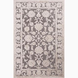 Hand made Gray/ Ivory Art Silk/ Chenille Transitional Rug (5x7.6)