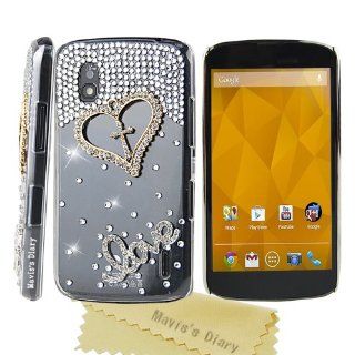 Mavis's Diary 3D Handmade Crystal Love Heart Cross Rhinestone Case Cover Clear for LG E960 Google Nexus 4 with Soft Clean Cloth Cell Phones & Accessories