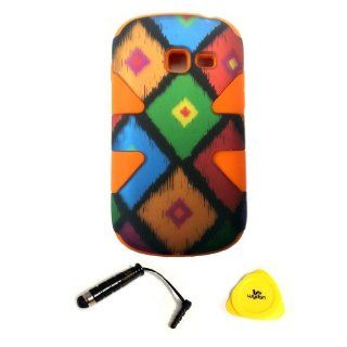 For Samsung Galaxy Centura S738C   Wydan Tribal Aztec Dynamic Impact Hybrid Case Hard Soft Cover   w/ Wydan Branded Stylus Pen and Prying Tool (COLORFUL FRAME   ORANGE) Cell Phones & Accessories