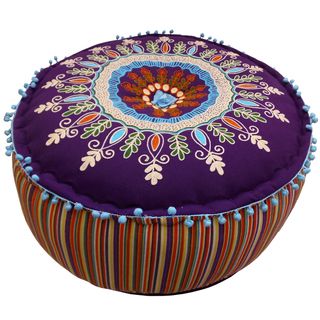 Celebration Purple Multicolor Embroided Pouf Ottoman