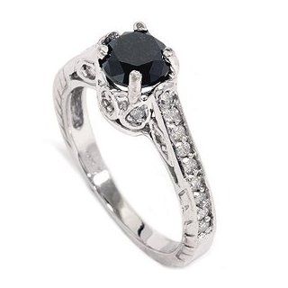 1.23CT Vintage Black Diamond Engagement Ring 14K White Gold Jewelry