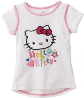 Hello Kitty Girls 2 6X Toddler Flatlock Top With Sugar Glitter, White, 4T Clothing