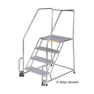 3 Step 16"W Stainless Steel Tilt And Roll Ladder   Heavy Duty Serrated Grating  Stepladders  Patio, Lawn & Garden